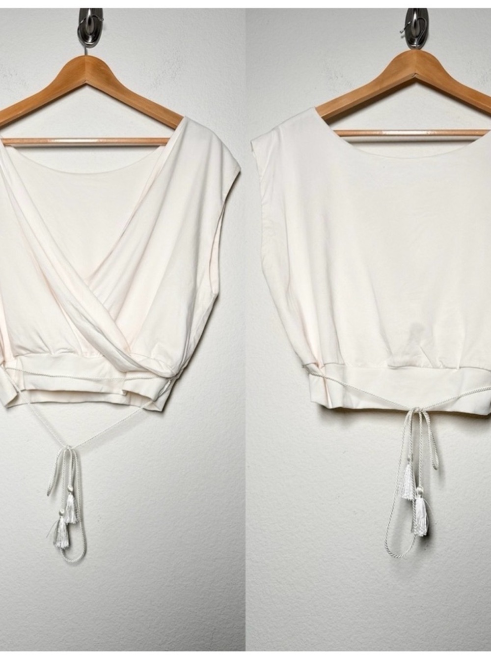 Travis Mathew Cream Wrap Crop Top with Tassel Tie